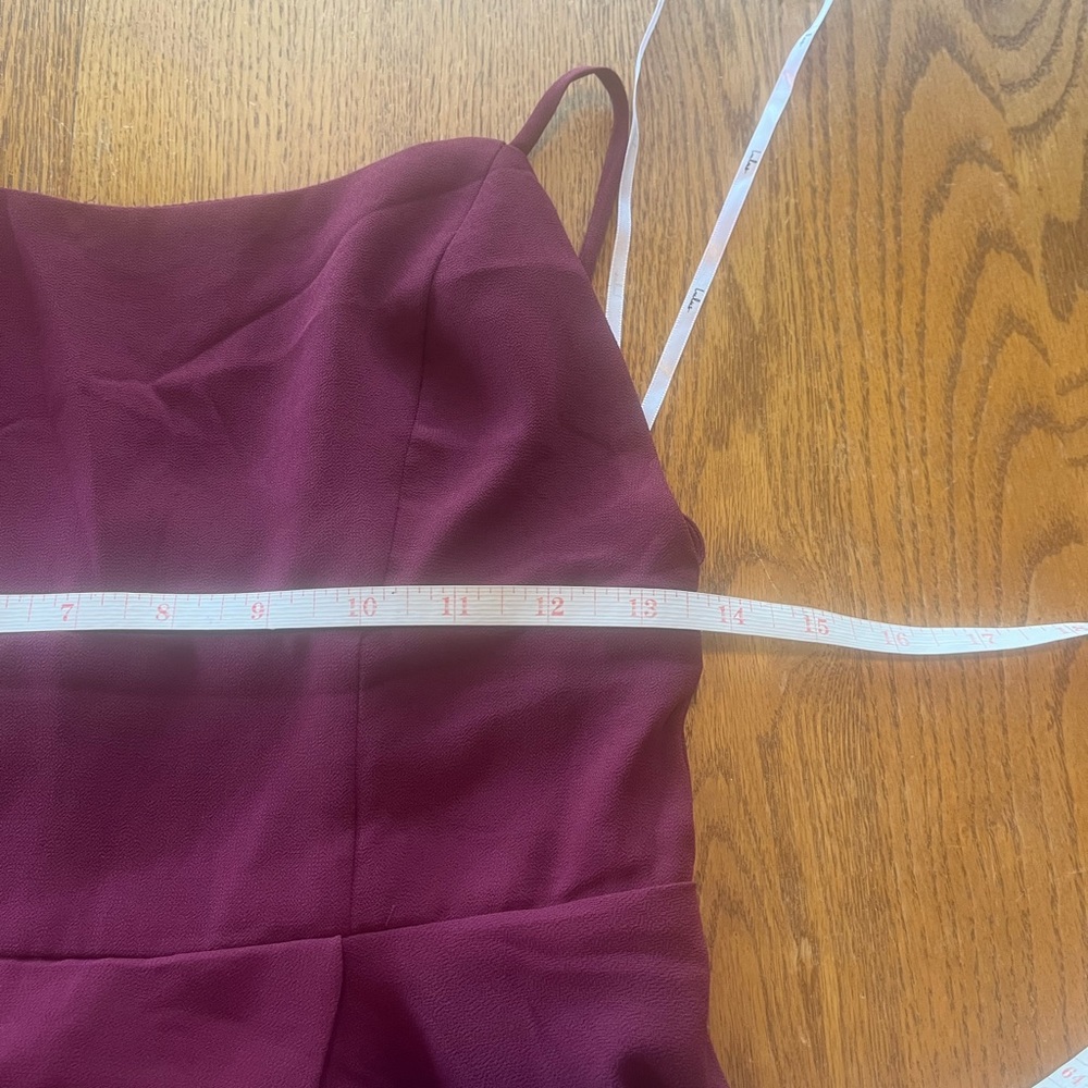 NWT Lulu’s Maroon Deep Red Spaghetti Strap Cross Back Long Formal Gown Side Slit - Picture 6 of 9